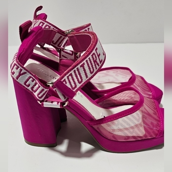 Juicy Couture Gramercy Mesh Hot Pink Heel Logo Platform Block Heel Chunky - Picture 5 of 10
